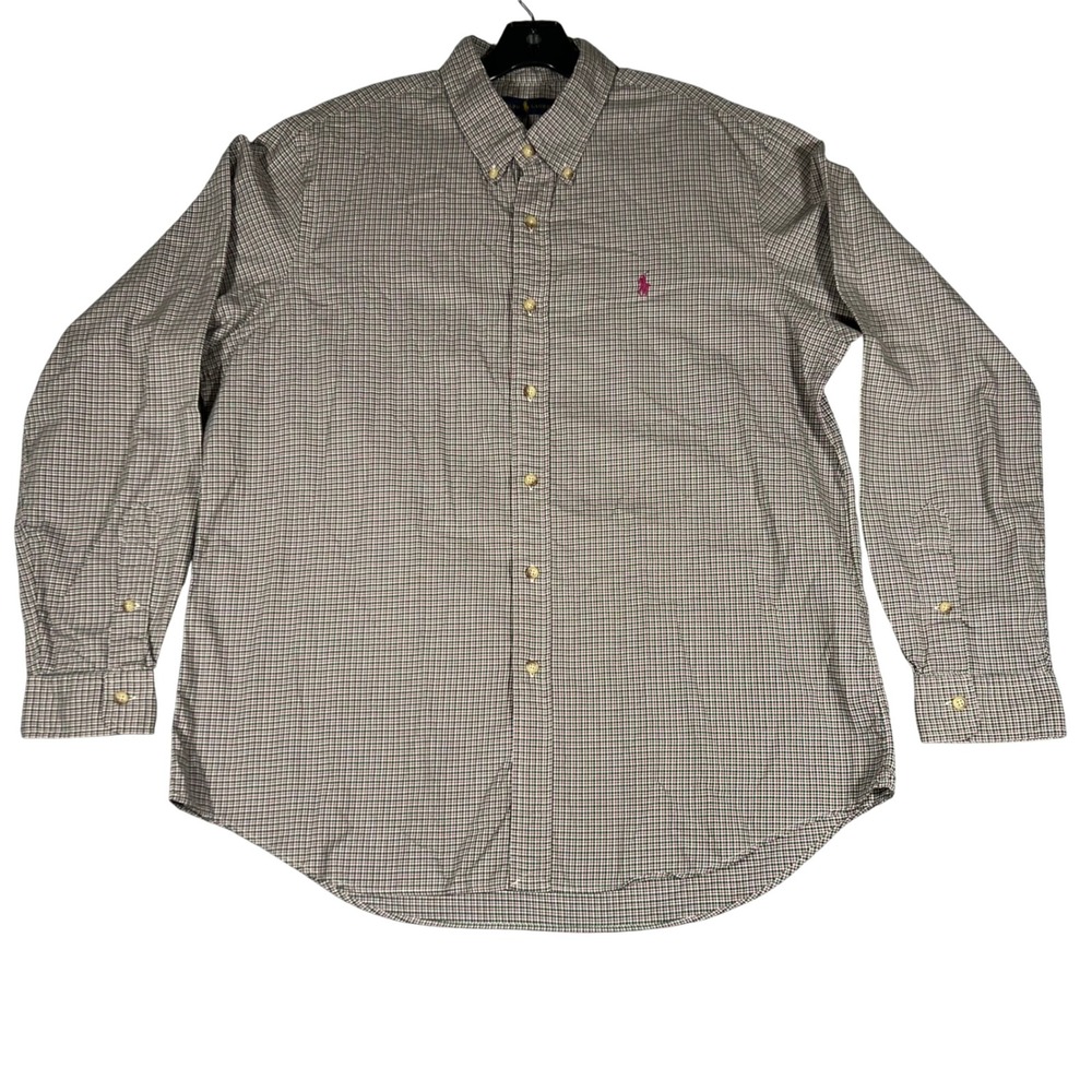 Ralph Lauren Mens XL Green Purple Micro Check Button Down Shirt Long Sleeve